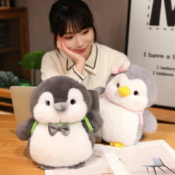 Fluffy Gray Penguin Plushie With Turtle Backpack -Kawaii Store kawaiies plushies plush softtoy fluffy gray penguin plushie with turtle backpack soft toy 241975