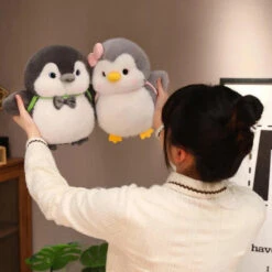 Fluffy Gray Penguin Plushie With Turtle Backpack -Kawaii Store kawaiies plushies plush softtoy fluffy gray penguin plushie with turtle backpack soft toy 451794