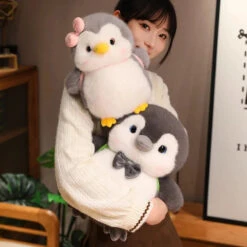 Fluffy Gray Penguin Plushie With Turtle Backpack -Kawaii Store kawaiies plushies plush softtoy fluffy gray penguin plushie with turtle backpack soft toy 461154