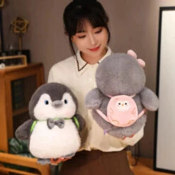 Fluffy Gray Penguin Plushie With Turtle Backpack -Kawaii Store kawaiies plushies plush softtoy fluffy gray penguin plushie with turtle backpack soft toy 506725