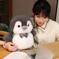 Fluffy Gray Penguin Plushie With Turtle Backpack -Kawaii Store kawaiies plushies plush softtoy fluffy gray penguin plushie with turtle backpack soft toy 567628