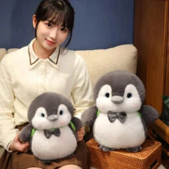 Fluffy Gray Penguin Plushie With Turtle Backpack -Kawaii Store kawaiies plushies plush softtoy fluffy gray penguin plushie with turtle backpack soft toy 676722