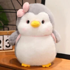 Fluffy Gray Penguin Plushie With Turtle Backpack -Kawaii Store kawaiies plushies plush softtoy fluffy gray penguin plushie with turtle backpack soft toy girl 10in 25cm 920786