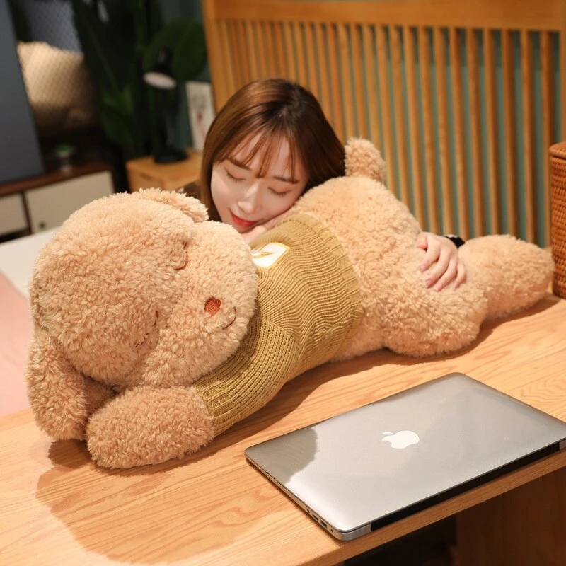 Fluffy Sleeping Brown White Dog Bear Plushie 4 Fluffy Sleeping Brown White Dog Bear Plushie - Image 2