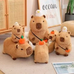 Fluffy Sleepy Capybara With Orange Plushie -Kawaii Store kawaiies plushies plush softtoy fluffy sleepy capybara with orange plushie soft toy 258831