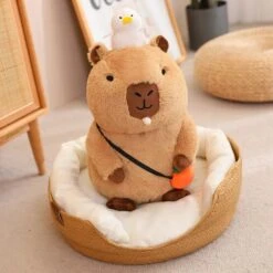 Fluffy Sleepy Capybara With Orange Plushie -Kawaii Store kawaiies plushies plush softtoy fluffy sleepy capybara with orange plushie soft toy 292175