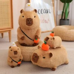 Fluffy Sleepy Capybara With Orange Plushie -Kawaii Store kawaiies plushies plush softtoy fluffy sleepy capybara with orange plushie soft toy 381962