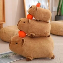 Fluffy Sleepy Capybara With Orange Plushie -Kawaii Store kawaiies plushies plush softtoy fluffy sleepy capybara with orange plushie soft toy 480790