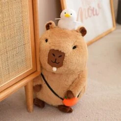 Fluffy Sleepy Capybara With Orange Plushie -Kawaii Store kawaiies plushies plush softtoy fluffy sleepy capybara with orange plushie soft toy 536133