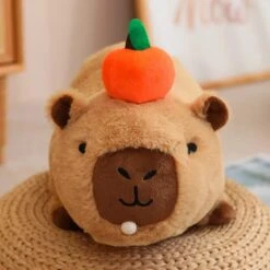 Fluffy Sleepy Capybara With Orange Plushie -Kawaii Store kawaiies plushies plush softtoy fluffy sleepy capybara with orange plushie soft toy 540957