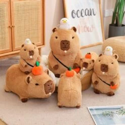 Fluffy Sleepy Capybara With Orange Plushie -Kawaii Store kawaiies plushies plush softtoy fluffy sleepy capybara with orange plushie soft toy 542168