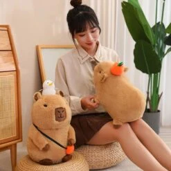 Fluffy Sleepy Capybara With Orange Plushie -Kawaii Store kawaiies plushies plush softtoy fluffy sleepy capybara with orange plushie soft toy 558676