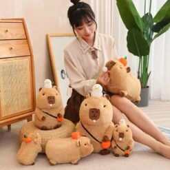 Fluffy Sleepy Capybara With Orange Plushie -Kawaii Store kawaiies plushies plush softtoy fluffy sleepy capybara with orange plushie soft toy 877999