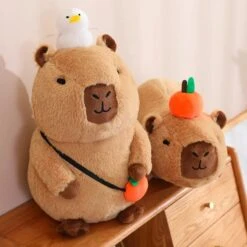 Fluffy Sleepy Capybara With Orange Plushie -Kawaii Store kawaiies plushies plush softtoy fluffy sleepy capybara with orange plushie soft toy 995932