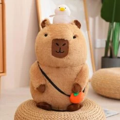 Fluffy Sleepy Capybara With Orange Plushie -Kawaii Store kawaiies plushies plush softtoy fluffy sleepy capybara with orange plushie soft toy sit 8in 20cm 141603