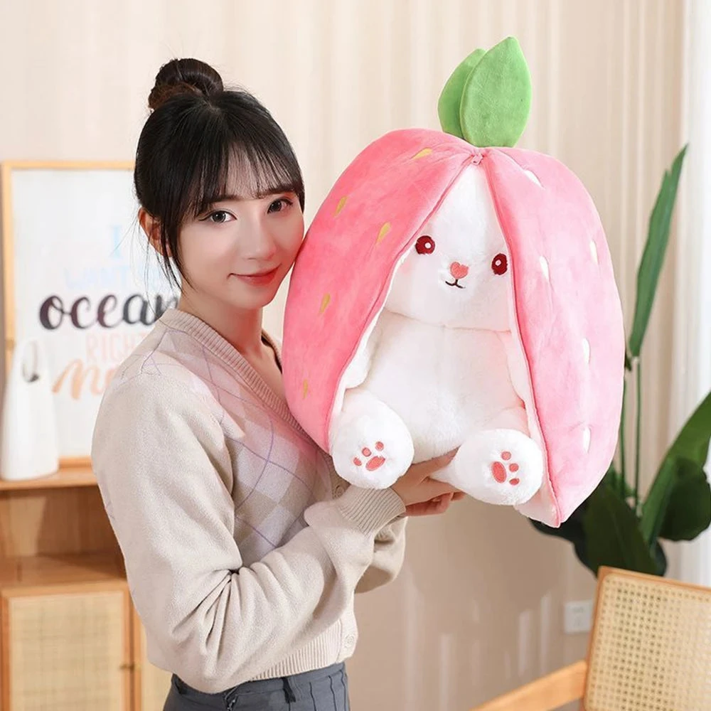 Fluffy Strawberry Carrot Bunny Zip Up Plushie 13 Fluffy Strawberry Carrot Bunny Zip Up Plushie - Image 11