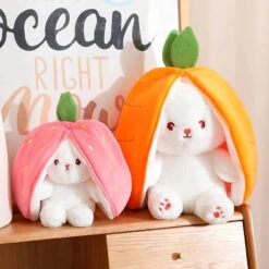 Fluffy Strawberry Carrot Bunny Zip Up Plushie