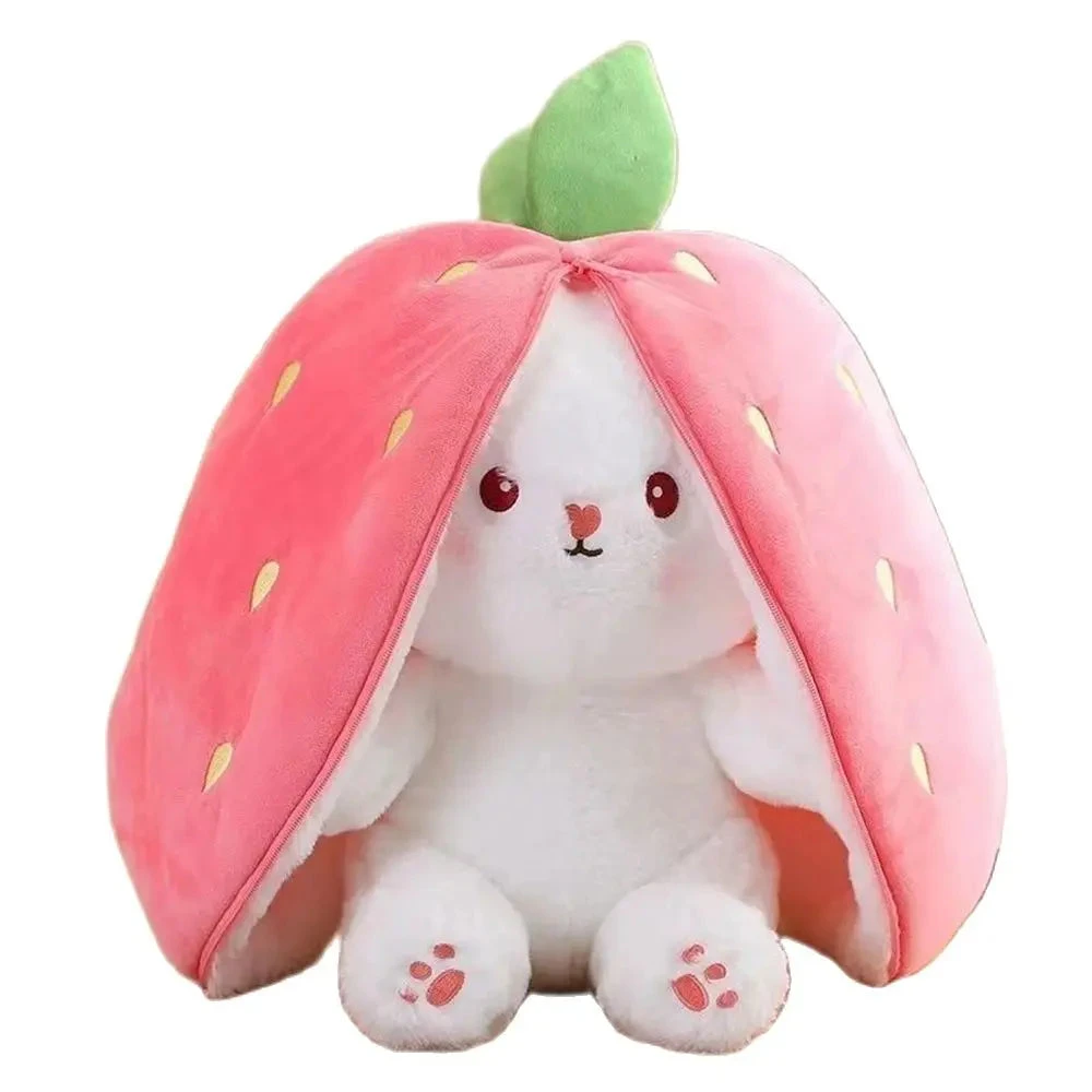 Fluffy Strawberry Carrot Bunny Zip Up Plushie 4 Fluffy Strawberry Carrot Bunny Zip Up Plushie - Image 2