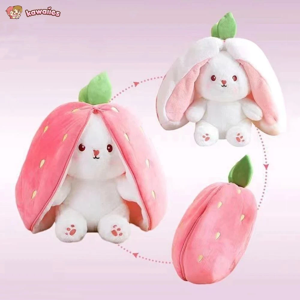 Fluffy Strawberry Carrot Bunny Zip Up Plushie 6 Fluffy Strawberry Carrot Bunny Zip Up Plushie - Image 4