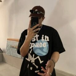 Apparel Foam Print Lost In Space Skeleton Tee -Kawaii Store kawaiies plushies plush softtoy foam print lost in space skeleton tee tops 304584