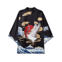 Apparel Fox Cranes Dragon Japanese Women Kimono Robe Cardigan -Kawaii Store kawaiies plushies plush softtoy fox cranes dragon japanese women kimono robe cardigan apparel crane m 543592