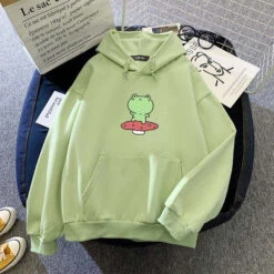 Apparel Friendly Frog Dancing On Mushroom Hoodie -Kawaii Store kawaiies plushies plush softtoy friendly frog dancing on mushroom hoodie hoodies lime xxl 402304