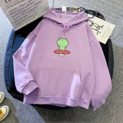 Apparel Friendly Frog Dancing On Mushroom Hoodie -Kawaii Store kawaiies plushies plush softtoy friendly frog dancing on mushroom hoodie hoodies purple l 664433