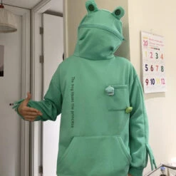 Apparel Frog Hood Hoodie *EXCLUSIVE* -Kawaii Store kawaiies plushies plush softtoy frog hood oversized hoodie exclusive hoodies 702183