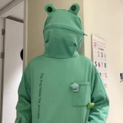 Apparel Frog Hood Hoodie *EXCLUSIVE* -Kawaii Store kawaiies plushies plush softtoy frog hood oversized hoodie exclusive hoodies green xxl 500680