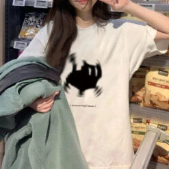 Apparel Fuzzy Black Cat White Women's Tee -Kawaii Store kawaiies plushies plush softtoy fuzzy black cat white womens tee apparel 183159