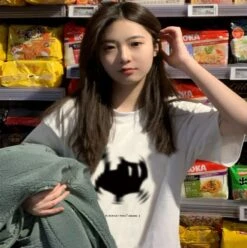 Apparel Fuzzy Black Cat White Women's Tee -Kawaii Store kawaiies plushies plush softtoy fuzzy black cat white womens tee apparel 697955