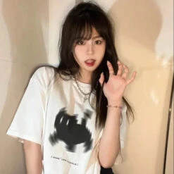 Apparel Fuzzy Black Cat White Women's Tee