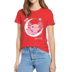 Apparel Galaxy Axolotl Landing On The Moon Cotton Tee -Kawaii Store kawaiies plushies plush softtoy galaxy axolotl landing on the moon cotton tee apparel 157233