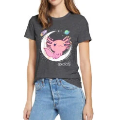 Apparel Galaxy Axolotl Landing On The Moon Cotton Tee -Kawaii Store kawaiies plushies plush softtoy galaxy axolotl landing on the moon cotton tee apparel 496402