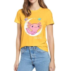 Apparel Galaxy Axolotl Landing On The Moon Cotton Tee -Kawaii Store kawaiies plushies plush softtoy galaxy axolotl landing on the moon cotton tee apparel 782569