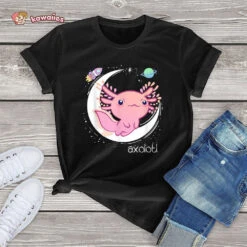 Apparel Galaxy Axolotl Landing On The Moon Cotton Tee -Kawaii Store kawaiies plushies plush softtoy galaxy axolotl landing on the moon cotton tee apparel black xs 935799