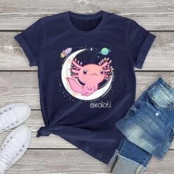 Apparel Galaxy Axolotl Landing On The Moon Cotton Tee -Kawaii Store kawaiies plushies plush softtoy galaxy axolotl landing on the moon cotton tee apparel navy xs 286114