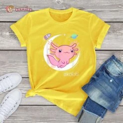 Apparel Galaxy Axolotl Landing On The Moon Cotton Tee -Kawaii Store kawaiies plushies plush softtoy galaxy axolotl landing on the moon cotton tee apparel yellow xs 342625