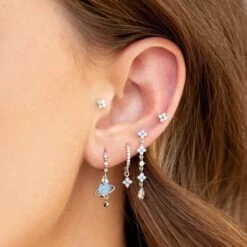 Galaxy Hanging Neptune Gold-Plated Stud Earrings -Kawaii Store kawaiies plushies plush softtoy galaxy hanging neptune gold plated stud earrings new earrings 315086