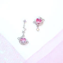 Galaxy Moon Heart Gold-Plated Asymmetric Stud Earrings -Kawaii Store kawaiies plushies plush softtoy galaxy moon heart gold plated asymmetric stud earrings earrings silver 660210