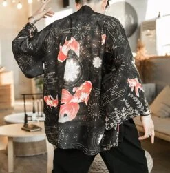 Apparel Golden Koi And Japanese Crane Men Kimono -Kawaii Store kawaiies plushies plush softtoy golden koi and japanese crane men kimono kimono 361576