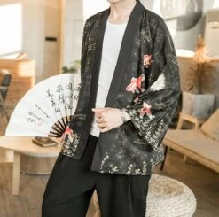 Apparel Golden Koi And Japanese Crane Men Kimono -Kawaii Store kawaiies plushies plush softtoy golden koi and japanese crane men kimono kimono 622606