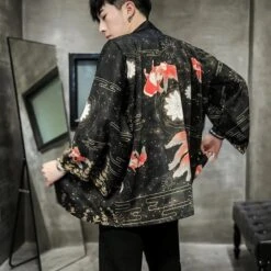 Apparel Golden Koi And Japanese Crane Men Kimono