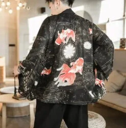 Apparel Golden Koi And Japanese Crane Men Kimono -Kawaii Store kawaiies plushies plush softtoy golden koi and japanese crane men kimono kimono koi circle m 445053