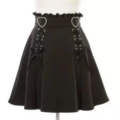 Apparel Gothic Black Heart Bow High Waist Mini Skirt