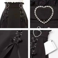 Apparel Gothic Black Heart Bow High Waist Mini Skirt -Kawaii Store kawaiies plushies plush softtoy gothic black heart bow high waist mini skirt apparel 983769