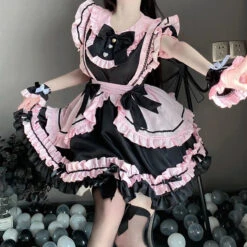 Apparel Gothic Black Pink Sweet Lolita Women's Maid Dress Bowknots 31 Apparel Gothic Black Pink Sweet Lolita Women's Maid Dress Bowknots -Kawaii Store kawaiies plushies plush softtoy gothic black pink sweet lolita womens maid dress bowknots apparel 321412