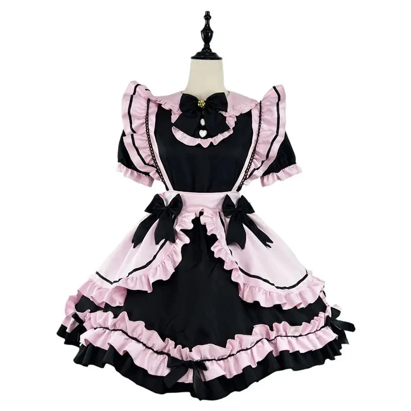 Apparel Gothic Black Pink Sweet Lolita Women's Maid Dress Bowknots 7 Apparel Gothic Black Pink Sweet Lolita Women's Maid Dress Bowknots - Image 5