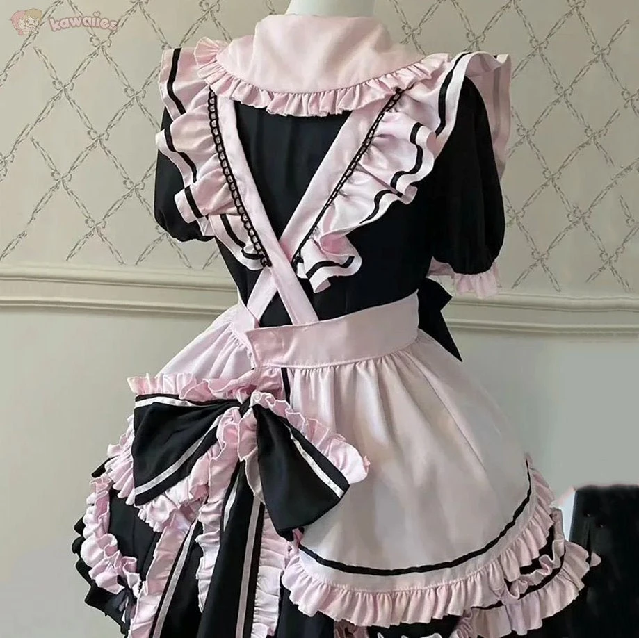 Apparel Gothic Black Pink Sweet Lolita Women's Maid Dress Bowknots 15 Apparel Gothic Black Pink Sweet Lolita Women's Maid Dress Bowknots - Image 13