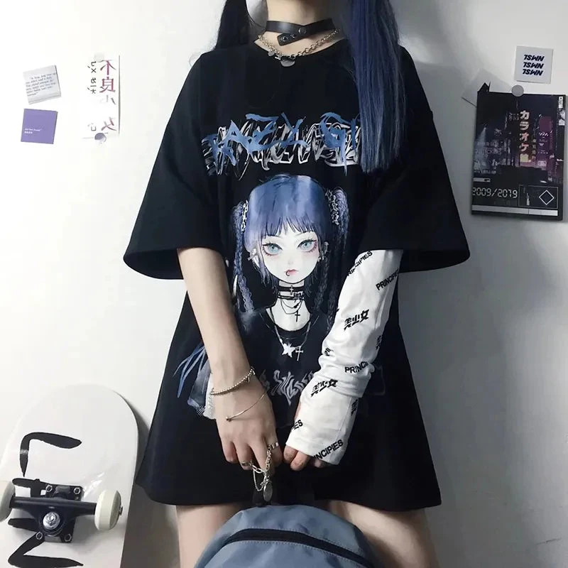 Apparel Gothic Blue Hair Emo Anime Girl Women's Tee 16 Apparel Gothic Blue Hair Emo Anime Girl Women's Tee - Image 14